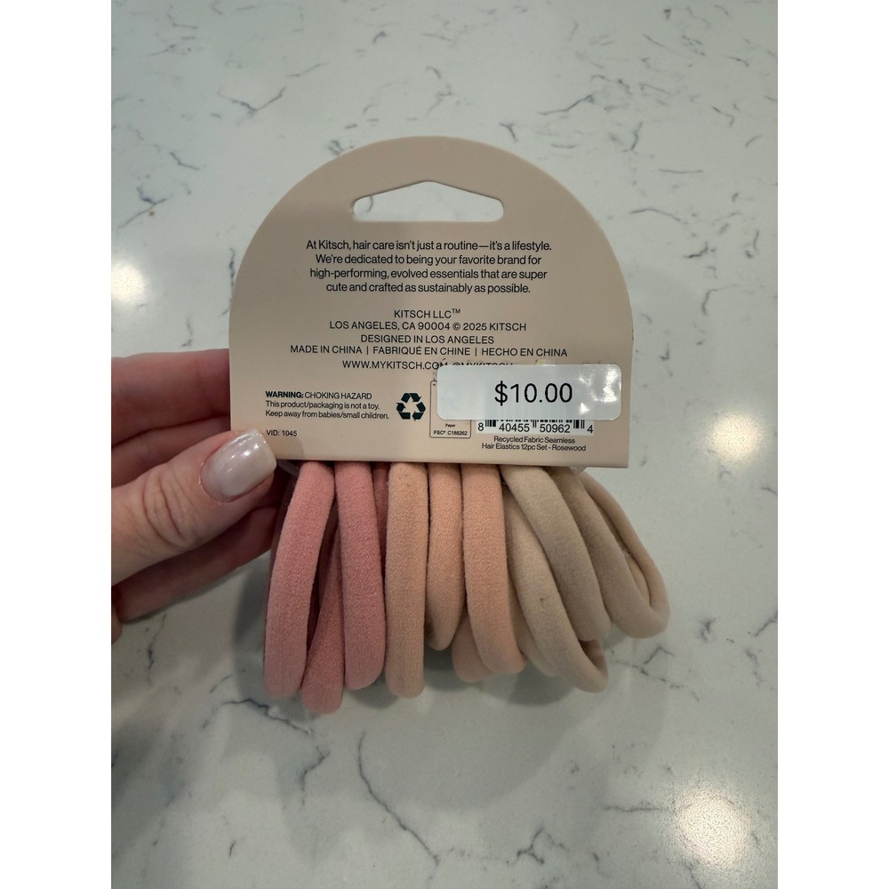 Kitsch 12PC Seamless Elastic Hair Ties Rosewood Recycled Nylon All-Day Hold - Picture 3 of 3